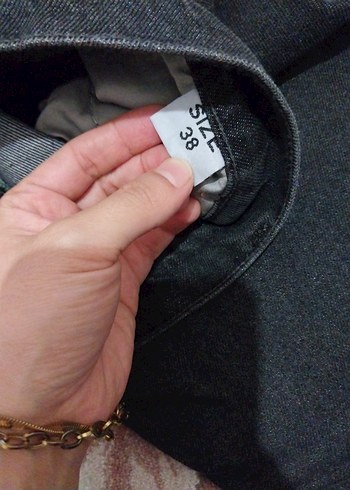 Gri Düğmeli Rahat Kesim Kadın Kot Pantolon - Görsel 5