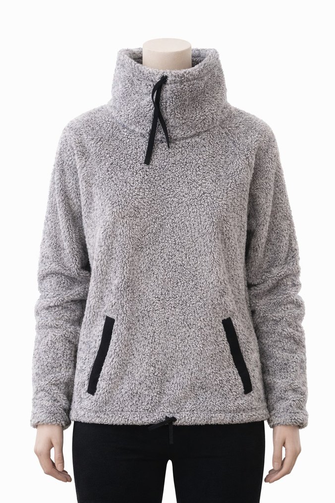 Gri Yumuşak Dokulu Yüksek Yakalı Sweatshirt - Görsel 2