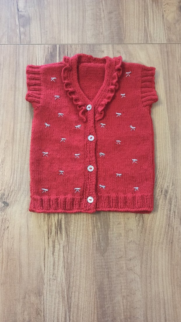 Nakışlı Kırmızı Kız Örgü Süveter - Görsel 4