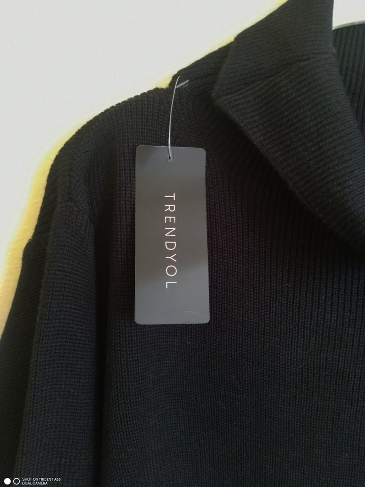 Siyah Yüksek Yakalı Triko Kadın Tunik Elbise - Görsel 2