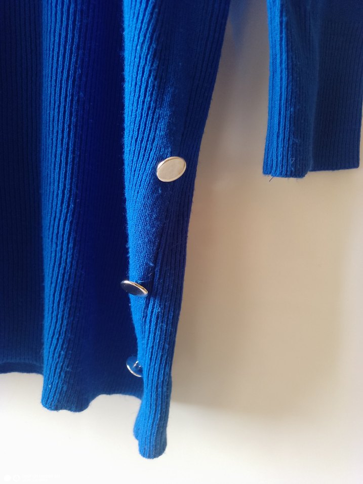 Mavi Örgü Kadın Triko Midi Elbise - Görsel 3