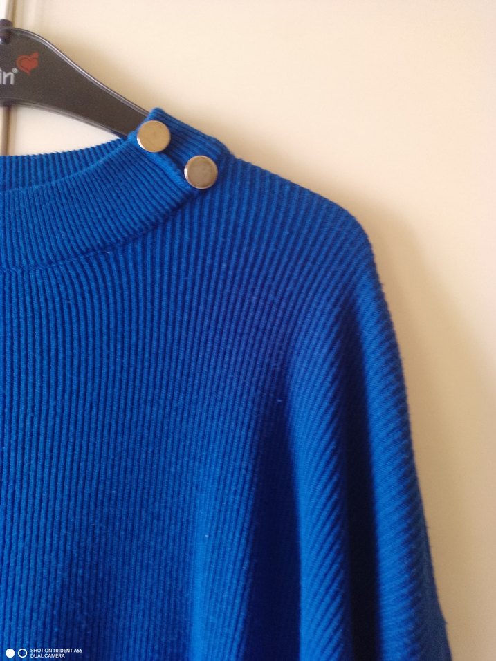 Mavi Örgü Kadın Triko Midi Elbise - Görsel 2