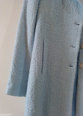 Düğmeli Mavi Midi  Kaban - Görsel 2