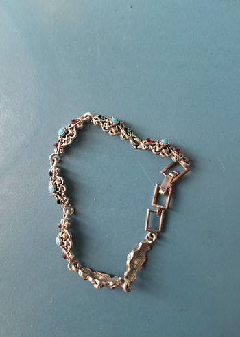 Turkuaz Taşlı Zincir Detaylı Bohem Vintage Bileklik - Görsel 2