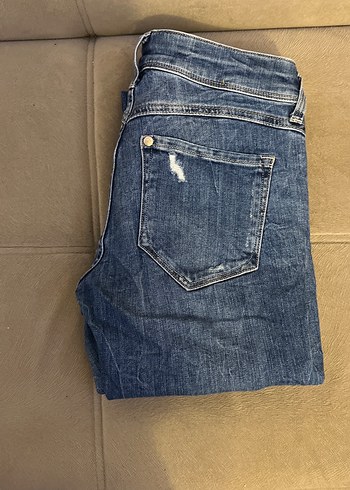 Kadın Mavi Bol Kesim Midi Denim Pantolon hafif İspanyol - Görsel 3