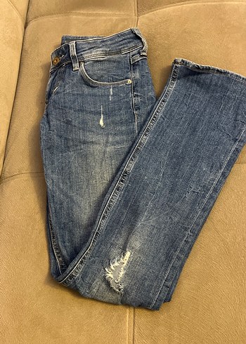 Kadın Mavi Bol Kesim Midi Denim Pantolon hafif İspanyol - Görsel 2