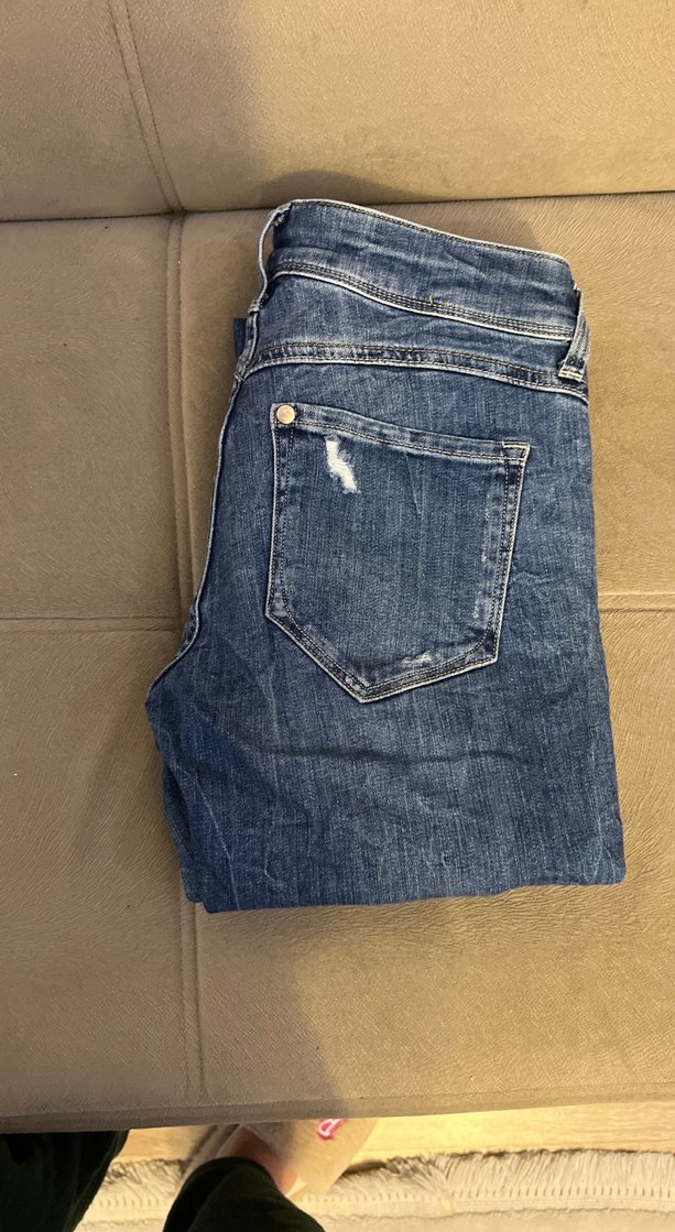 Kadın Mavi Bol Kesim Midi Denim Pantolon hafif İspanyol - Görsel 3