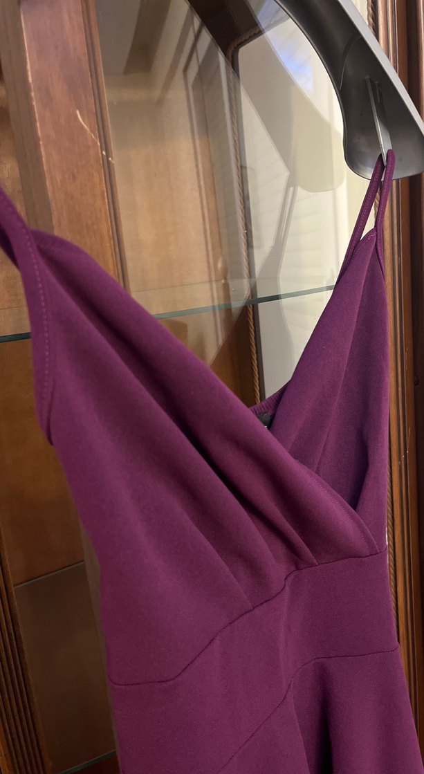 Mor V Yaka Drapeli Midi Elbise - Görsel 3
