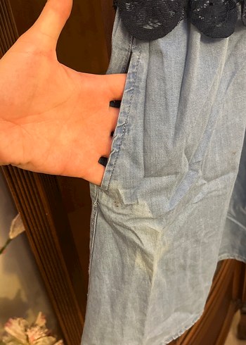 Kız Çocuk Lacivert Dantelli Kot Elbise - Görsel 2