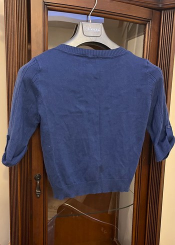 Mavi Kısa Kollu Düğmeli Kadın Hırka - Görsel 2