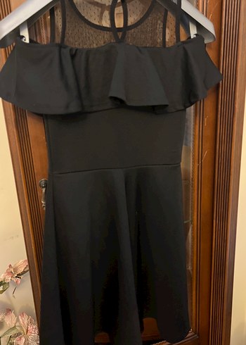 Fırfırlı Siyah Straplez Uzun Elbise - Görsel 3