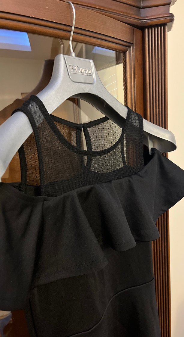 Fırfırlı Siyah Straplez Uzun Elbise - Görsel 2