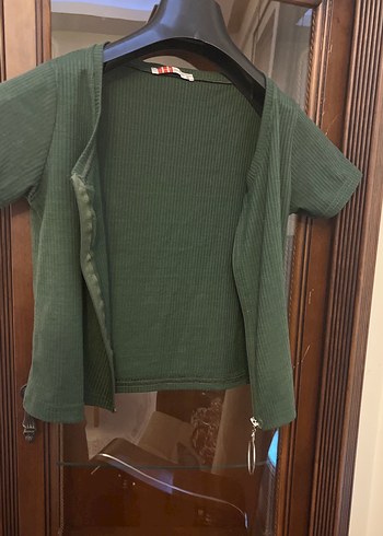 Haki Fermuarlı Kısa Kollu Tişört - Görsel 2