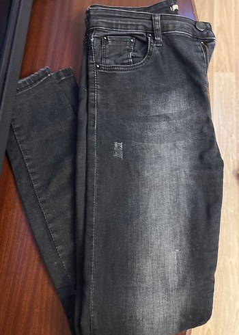 Düğmeli Siyah Kadın Denim Jean - Görsel 2