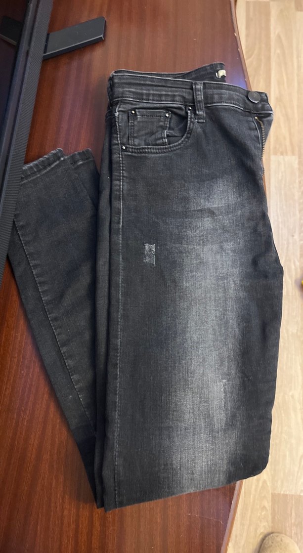 Düğmeli Siyah Kadın Denim Jean - Görsel 2