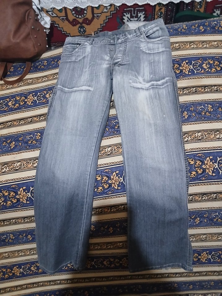 Gri Bol Kesim Kadın Kot Pantolon - Görsel 2