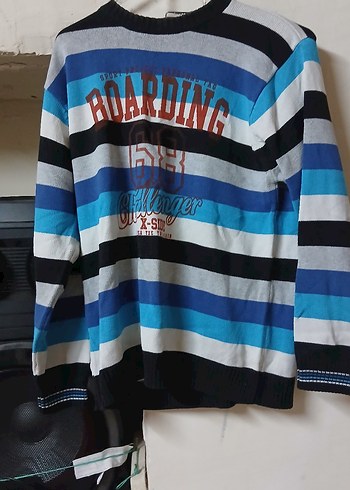 Erkek Çocuk Mavi Çizgili Triko Kazak - Görsel 2