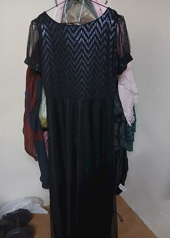 Siyah Uzun Kadın Elbise, Yüksek Yakalı, Gösterişli - Görsel 2