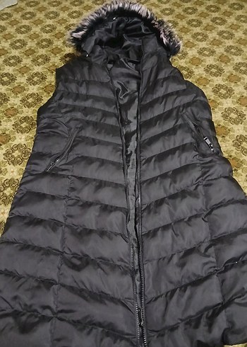 Siyah Suni Kürk Detaylı Uzun Kadın Yelek - Görsel 2