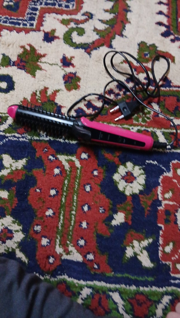 Renkli Pembe Saç Düzleştirici Fırça - Görsel 3