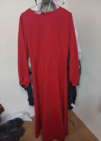 Koyu Kırmızı Uzun Kollu Salaş Kadın Elbise - Görsel 2