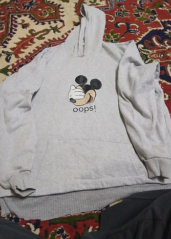 Gri Kapüşonlu Baskılı Kadın Sweatshirt - Görsel 2