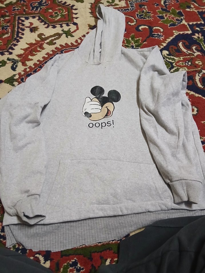 Gri Kapüşonlu Baskılı Kadın Sweatshirt - Görsel 2