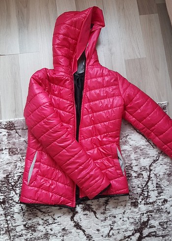 Koyu Pembe Kapüşonlu Kadın Kışlık Mont - Görsel 2