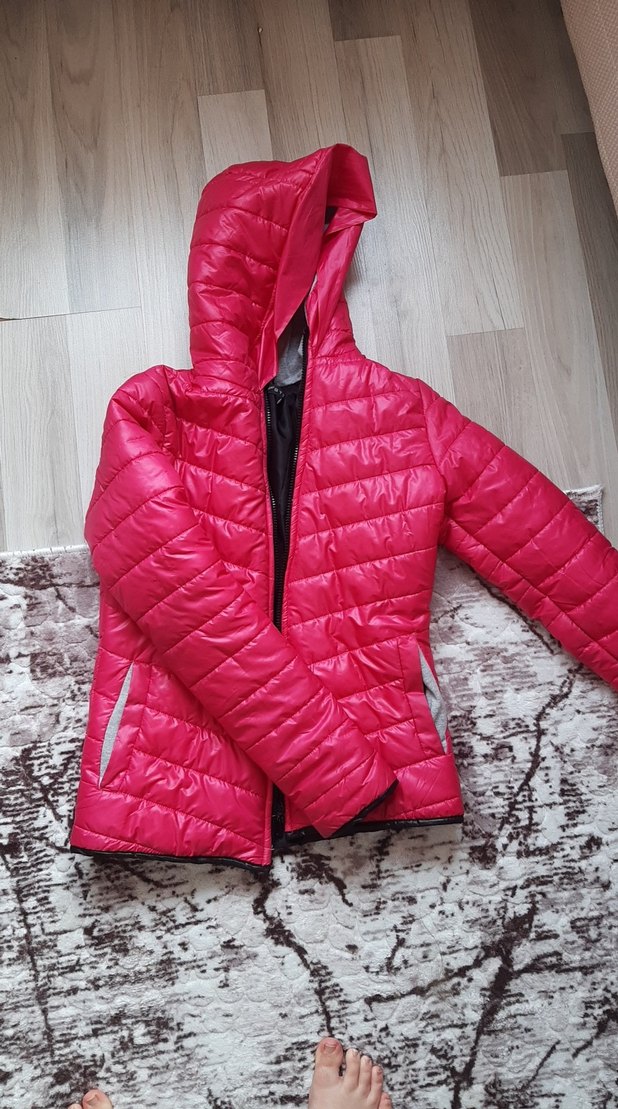 Koyu Pembe Kapüşonlu Kadın Kışlık Mont - Görsel 2