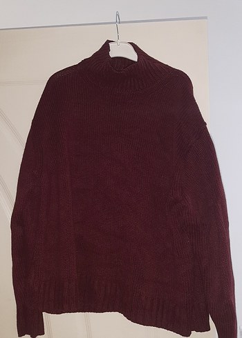 Bordo Yüksek Yaka Kadın Örgü Kazak - Görsel 3