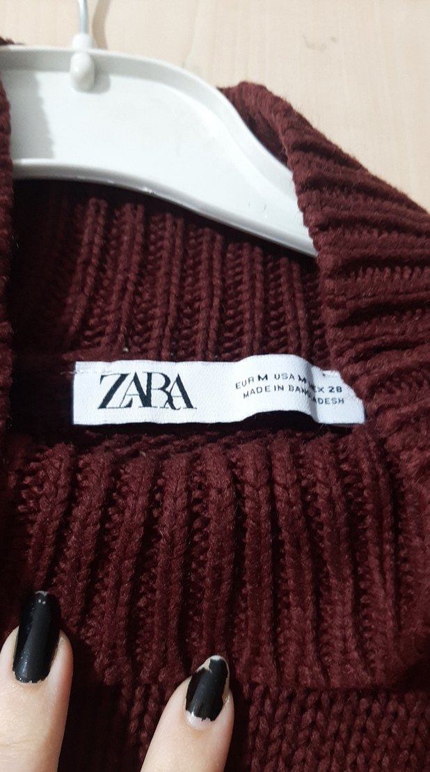 Bordo Yüksek Yaka Kadın Örgü Kazak - Görsel 2