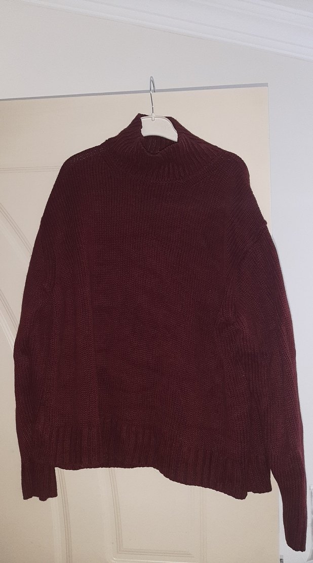 Bordo Yüksek Yaka Kadın Örgü Kazak - Görsel 3