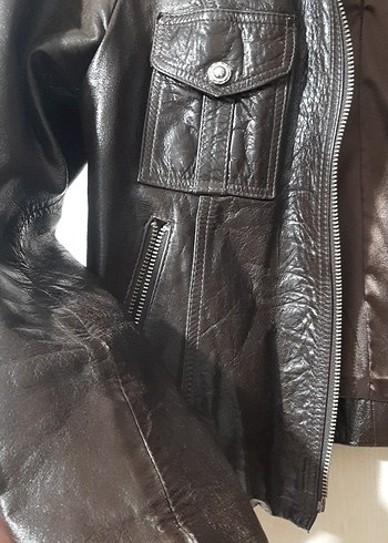 Kahverengi Deri Biker Ceket - Görsel 3