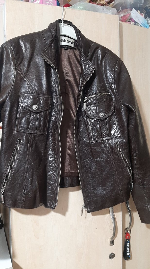 Kahverengi Deri Biker Ceket - Görsel 2