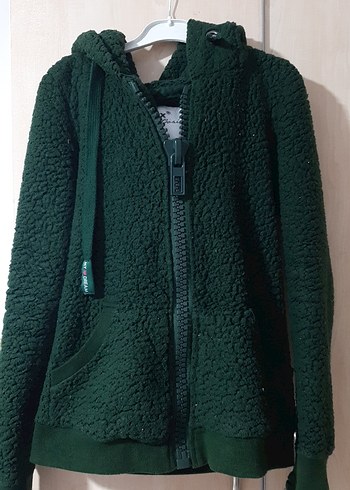 Kapüşonlu Fermuarlı Koyu Yeşil Kadın Ceket - Görsel 2