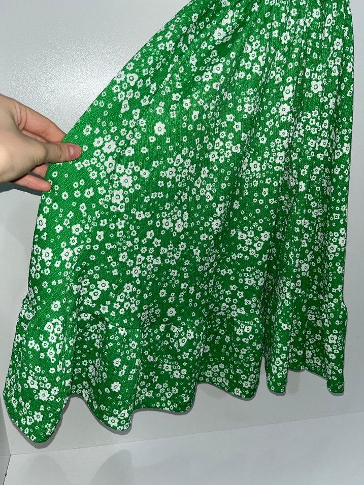 Yeşil V Yaka Dantelli Mini Elbise - Görsel 3