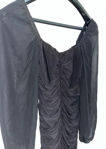 Drapeli Siyah Mini Abiye Elbise - Görsel 2