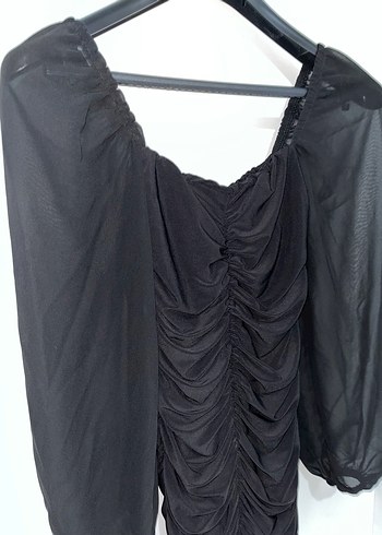 Drapeli Siyah Mini Abiye Elbise - Görsel 5