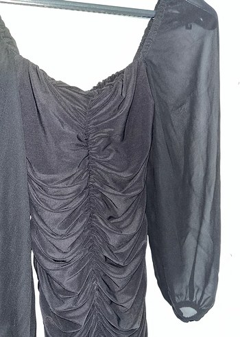 Drapeli Siyah Mini Abiye Elbise - Görsel 3