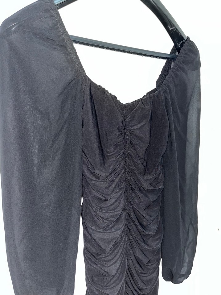 Drapeli Siyah Mini Abiye Elbise - Görsel 2