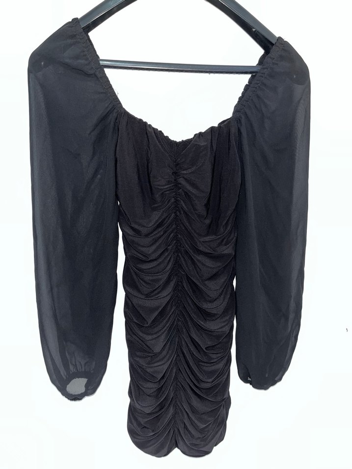 Drapeli Siyah Mini Abiye Elbise - Görsel 4