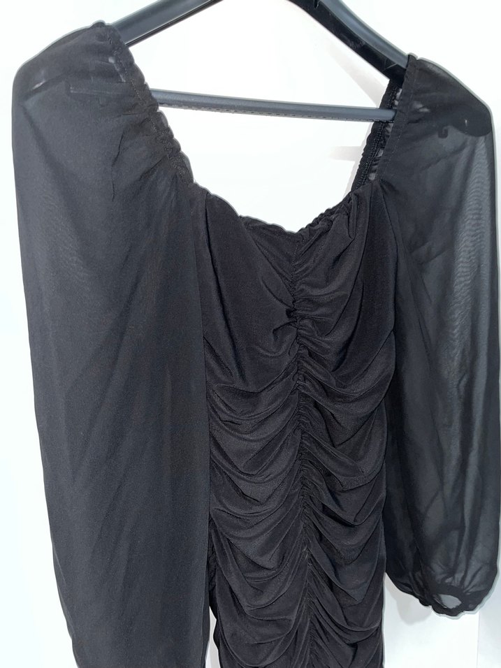 Drapeli Siyah Mini Abiye Elbise - Görsel 5