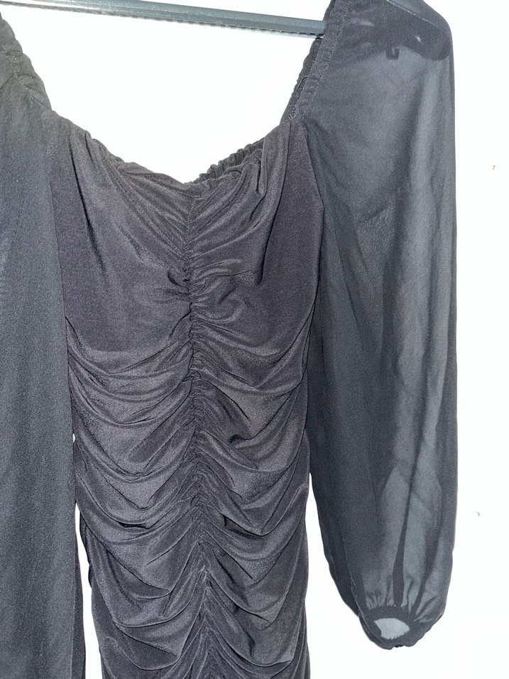 Drapeli Siyah Mini Abiye Elbise - Görsel 3