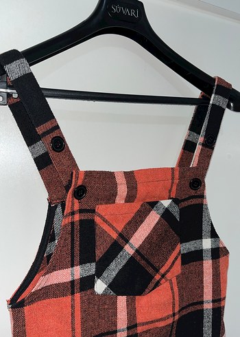 Kadın Kırmızı Kareli Askılı Mini Elbise - Görsel 2