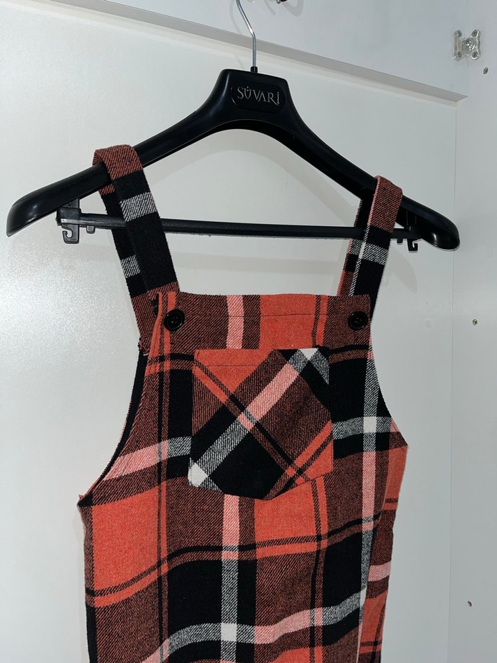 Kadın Kırmızı Kareli Askılı Mini Elbise - Görsel 3