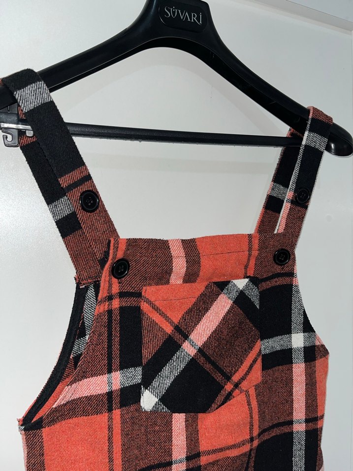 Kadın Kırmızı Kareli Askılı Mini Elbise - Görsel 2