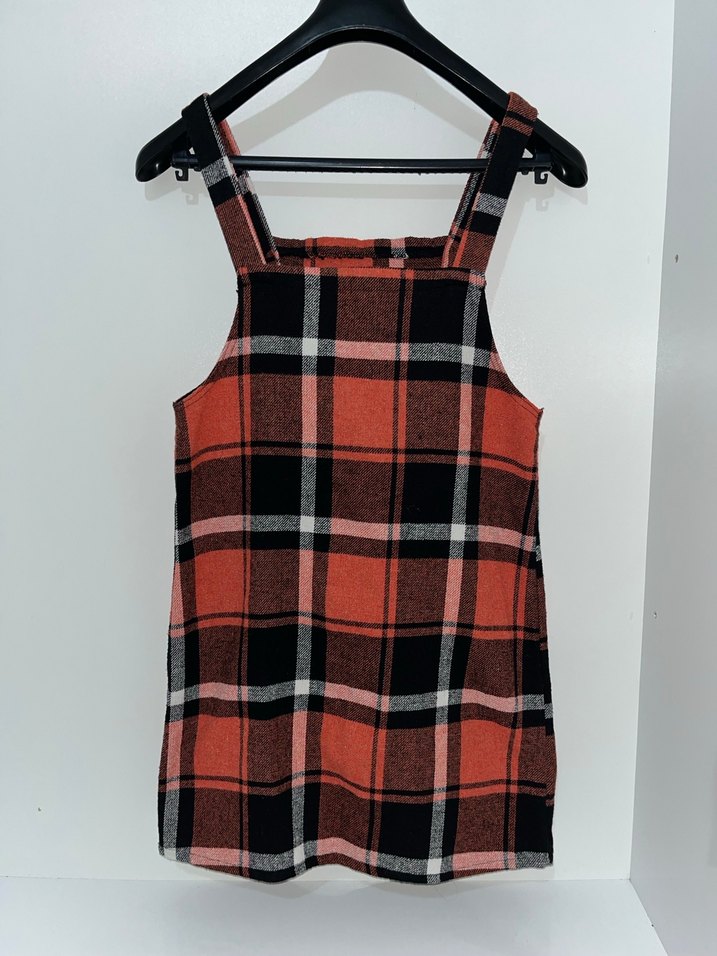 Kadın Kırmızı Kareli Askılı Mini Elbise - Görsel 4