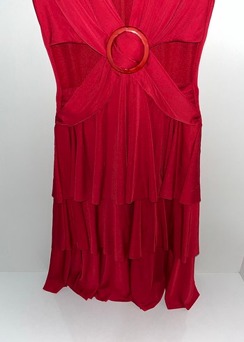 Kırmızı Fırfırlı Mini Abiye Elbise - Görsel 4