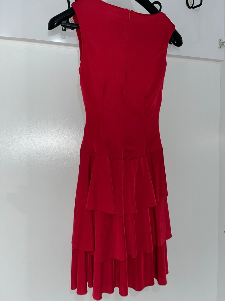 Kırmızı Fırfırlı Mini Abiye Elbise - Görsel 3