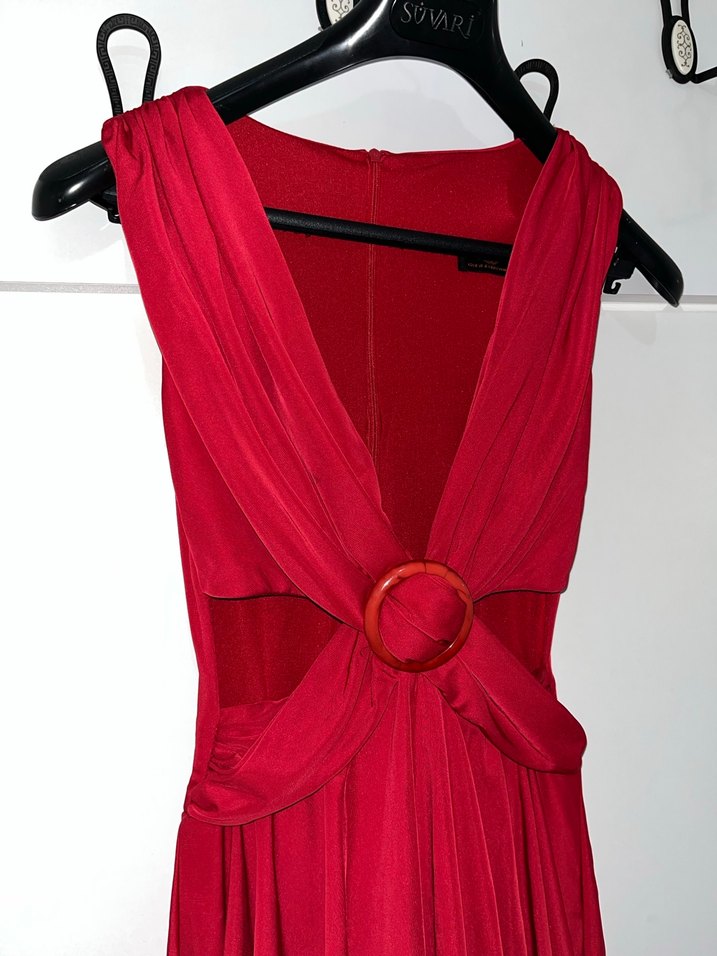 Kırmızı Fırfırlı Mini Abiye Elbise - Görsel 2